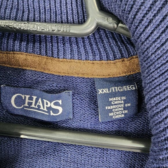 Mens Chaps Blue Knitted Vest Jacket Brown Suede Accents Full Zip Sleeveless XXL - Picture 5 of 10